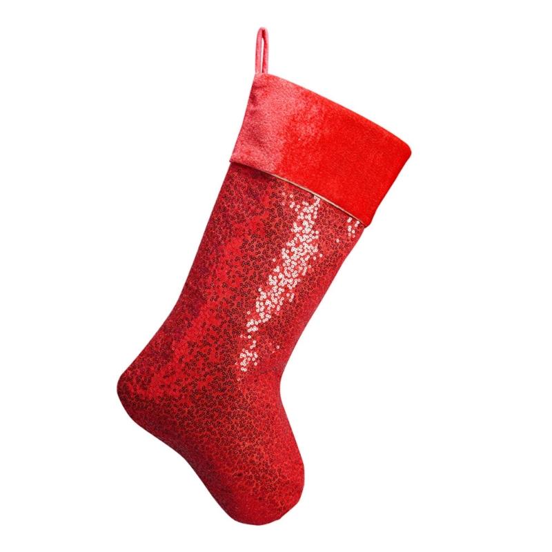 Present Bag Large Colorful Sequins Christmas Stocking for Family Celebration Holiday Indoor and Outdoor Decoration