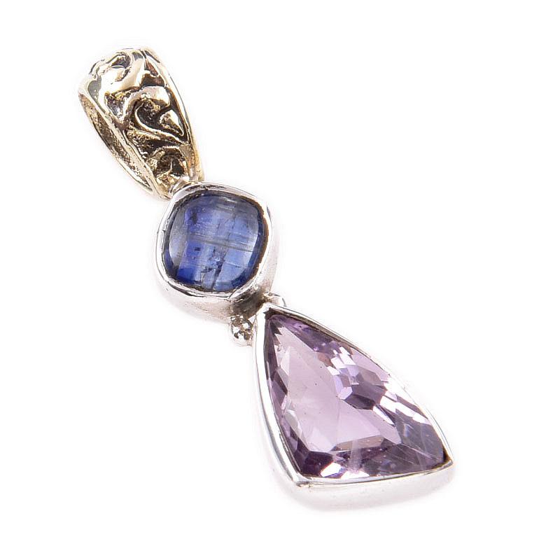 Natural Pink Amethyst,Kyanite 925 Solid Sterling Silver Gift Pendant 1.25" I0r10