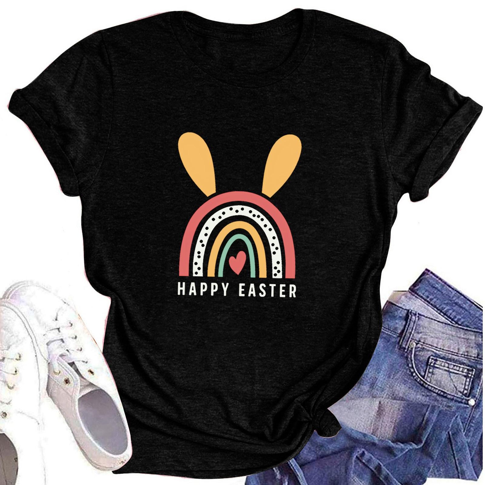 

Женская повседневная футболка с коротким рукавом и круглым вырезом с пасхальным принтом XL чёрный