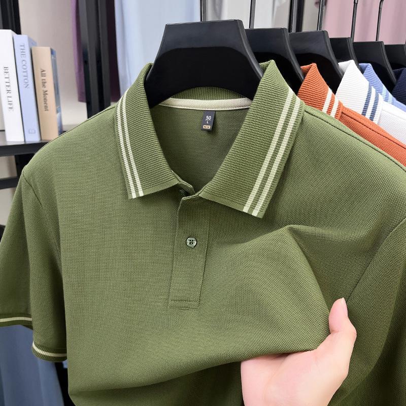 Men's Short Sleeve T-Shirt Business Casual Breathable Lapel Collarpolo Loose Fit Versatile Top