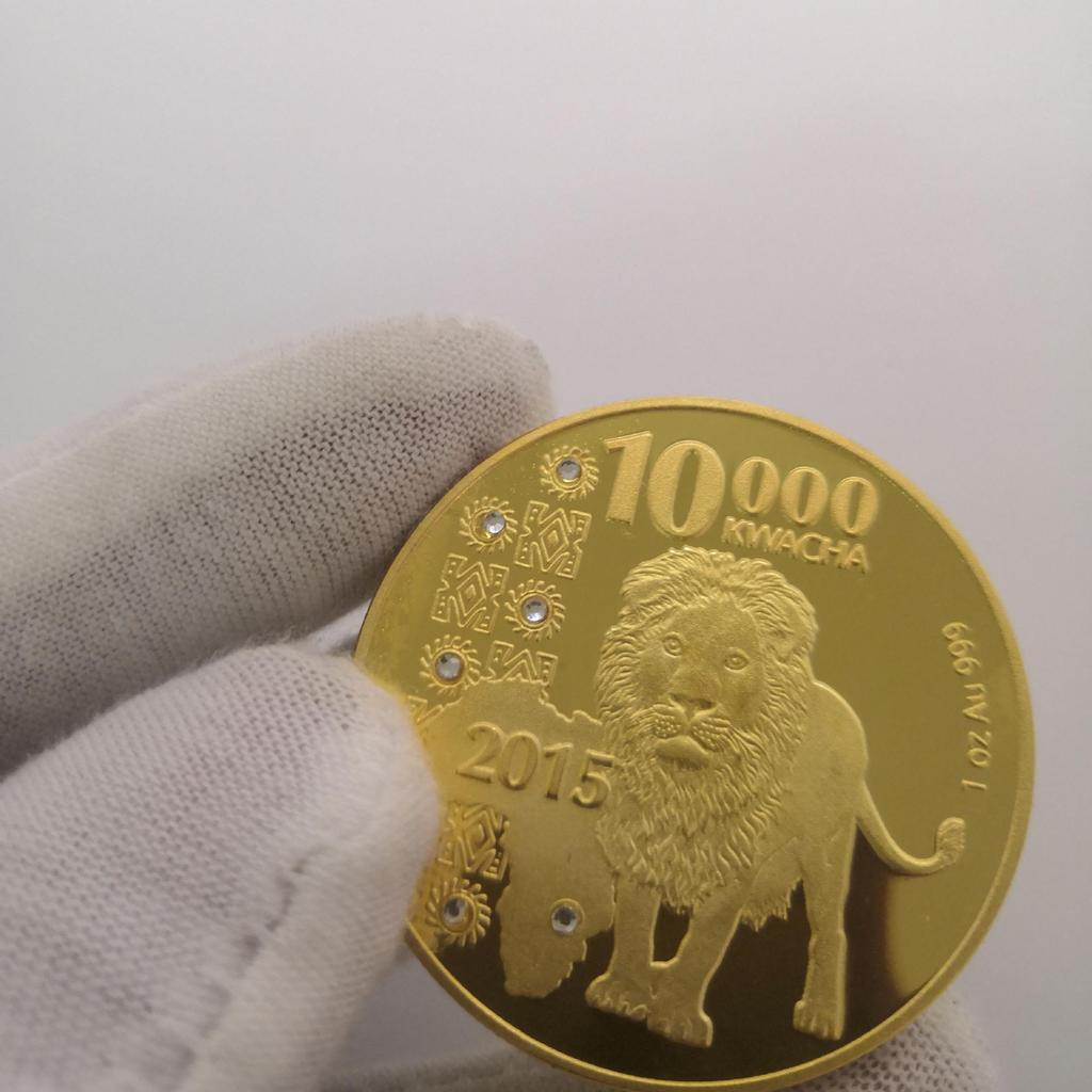 Zambia, Africa, Diamond encrusted Lion Gold Plated Commemorative Coin, Wildlife, African Lion Commemorative Coin, Coin