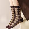 Autumn and Winter Retro Socks, Women's Ethnic Style Socks, Thousand Bird Checks, Diamond Checks, Pile Socks, Mid-calf Socks Trend