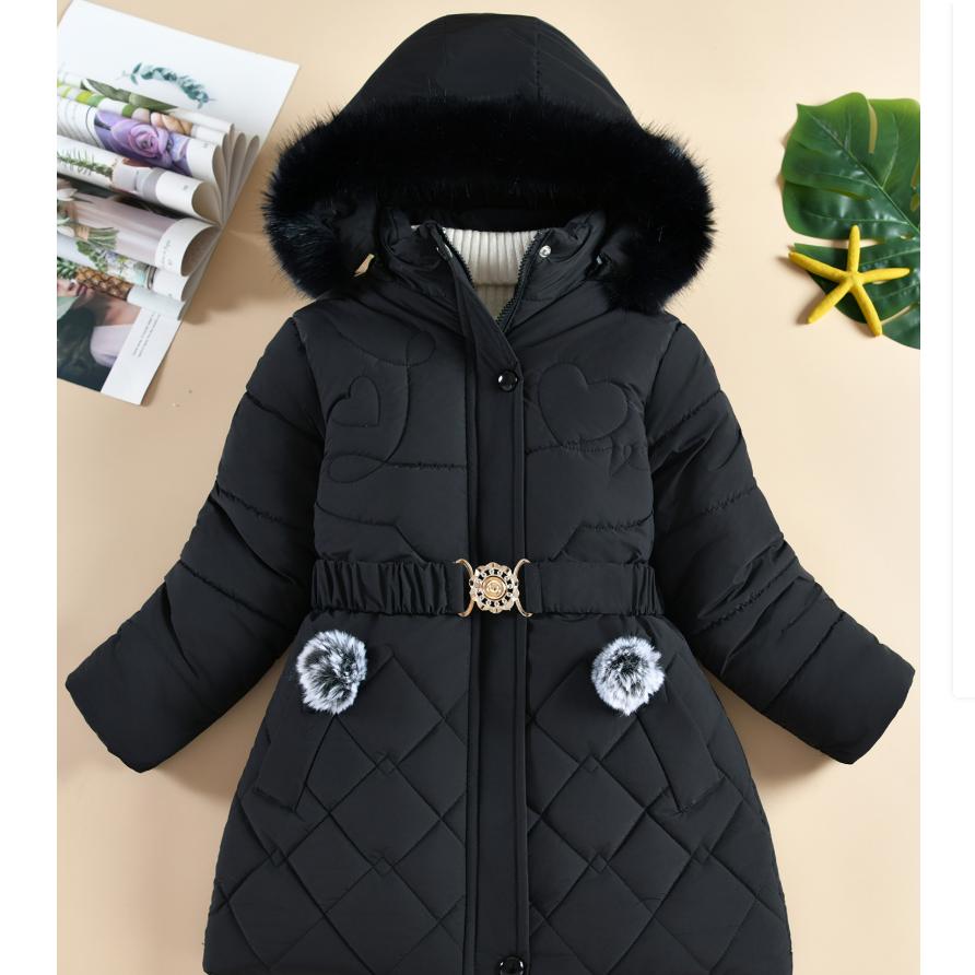 

Зимняя девичья куртка средней длины с хлопковой подкладкой, хлопковое пальто в западном стиле с ромбовидным узором в форме сердца, меховой воротник, куртка с капюшоном 120 чёрный