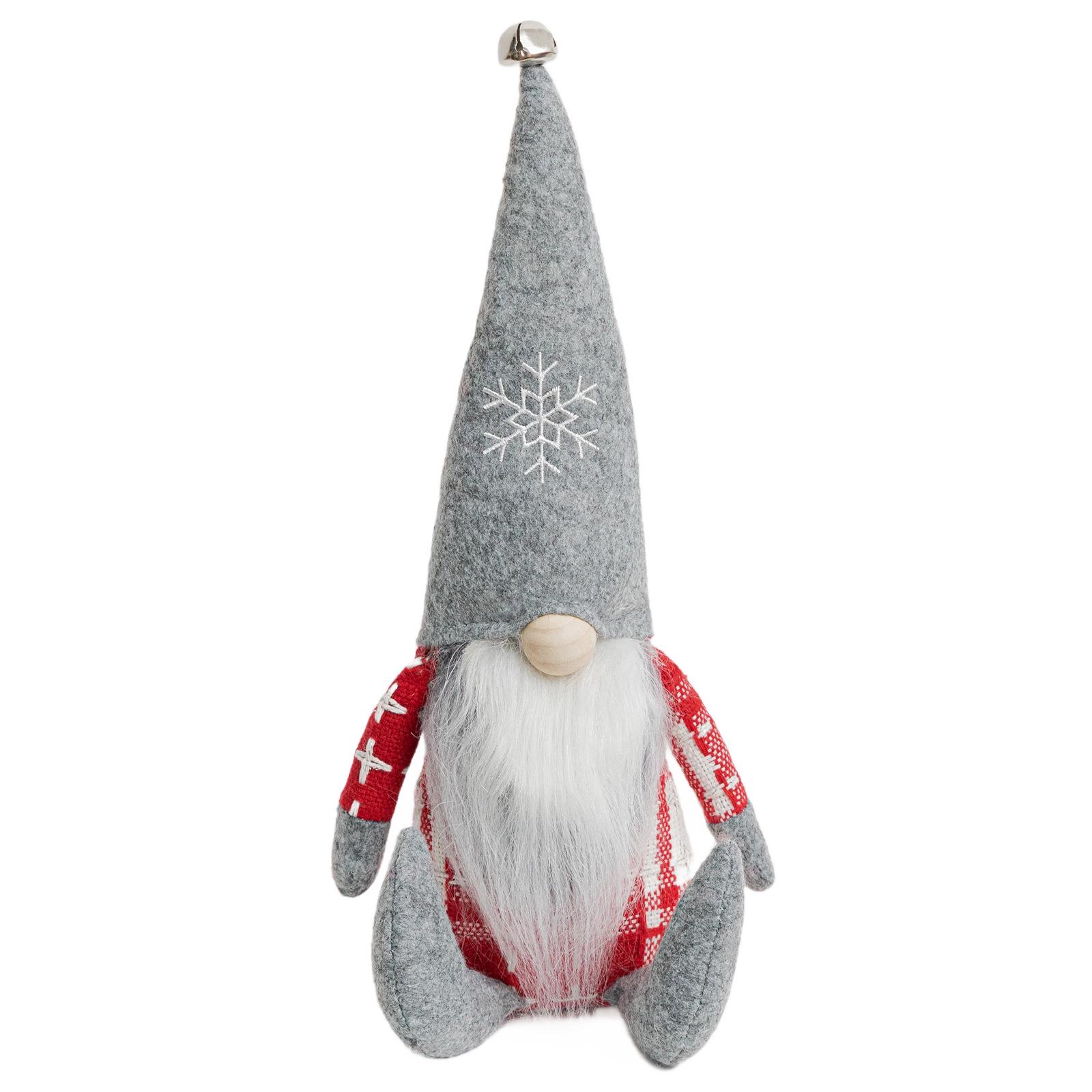 Christmas Faceless Rudolph Doll with Snowflake Bell Embroidery Ornament серый