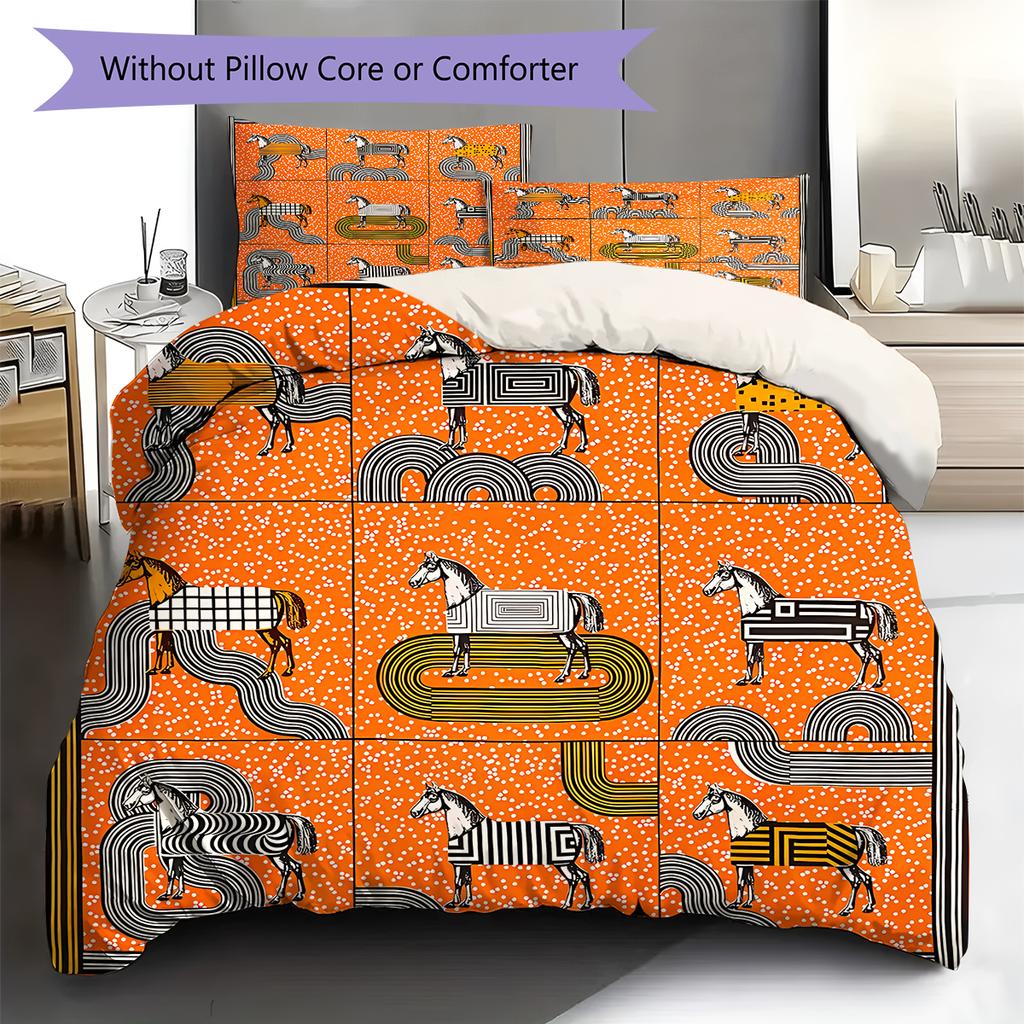 Horse Art Pattern Pattern Bedding Quilt Set Quilt Cover Pillowcase Home Decoration Gift (1 * duvet cover + 2 * pillowcase, without core)