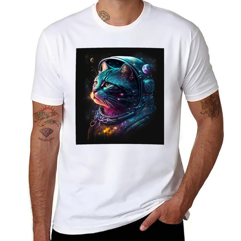 Astronaut Cat In Space Tshirt Plus Size Solid Color Tshirt