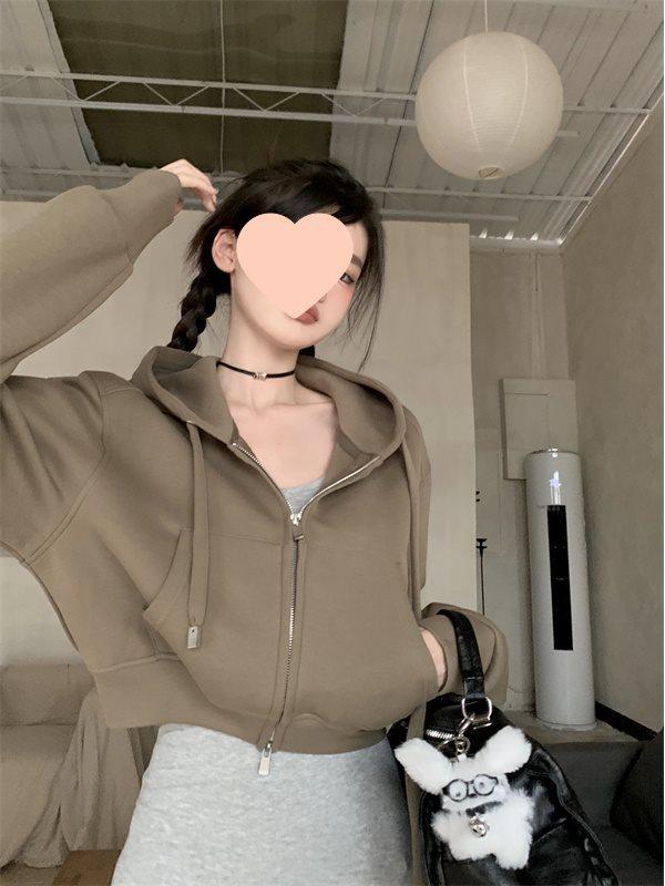 

Кардиган с капюшоном женский в американском стиле: Свитшот свободного кроя на двойной молнии, весна/осень 2025 M