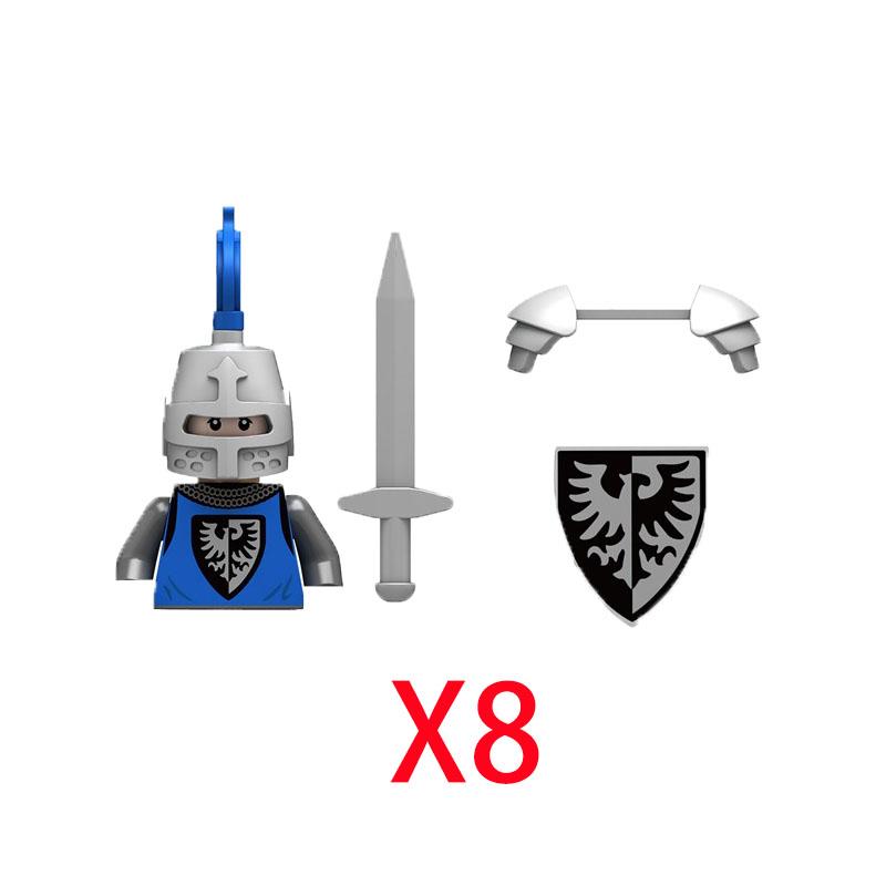 MOC Mittelalterliche Burg Rabe Schwarzer Falke Ritter Figuren Bausteine Infanterie Kriegswaffe Soldat Schild Schwert Rüstung Kinderspielzeug B143