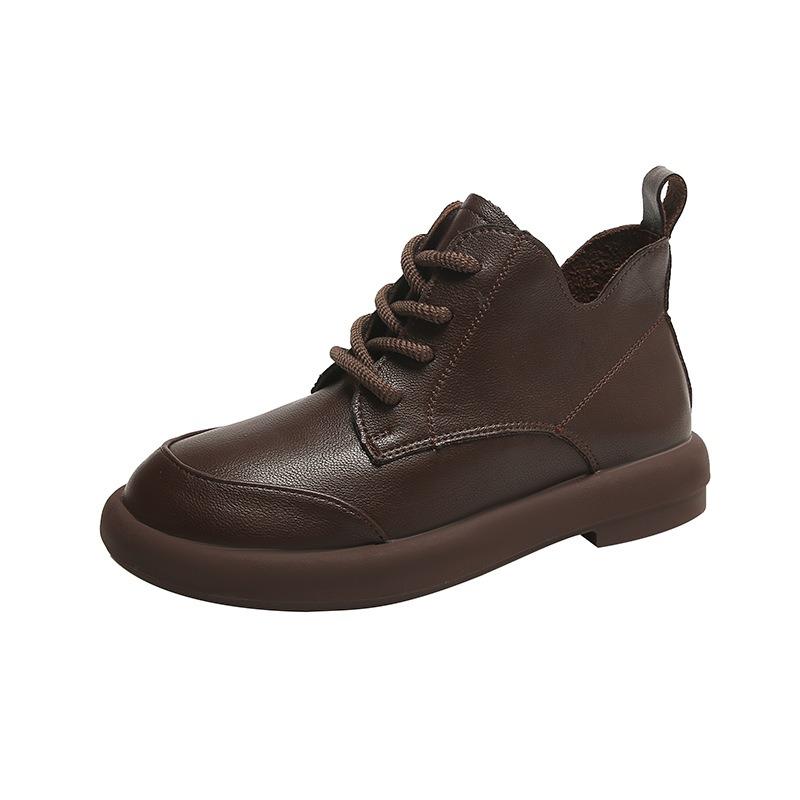 Martin Boots Women's Lace-up Small Leather Shoes New Flat-soled Non-slip Single Shoes Soft-soled Spring and Autumn Low-top Boots Autumn Women's Shoes