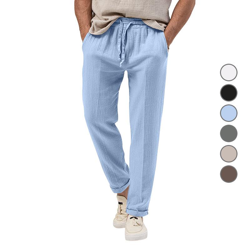 Men's Pants Summer Male Breathable  Trousers Sweatpants Solid Color Linen Fitness Pants Jogging Fitness Streetwear