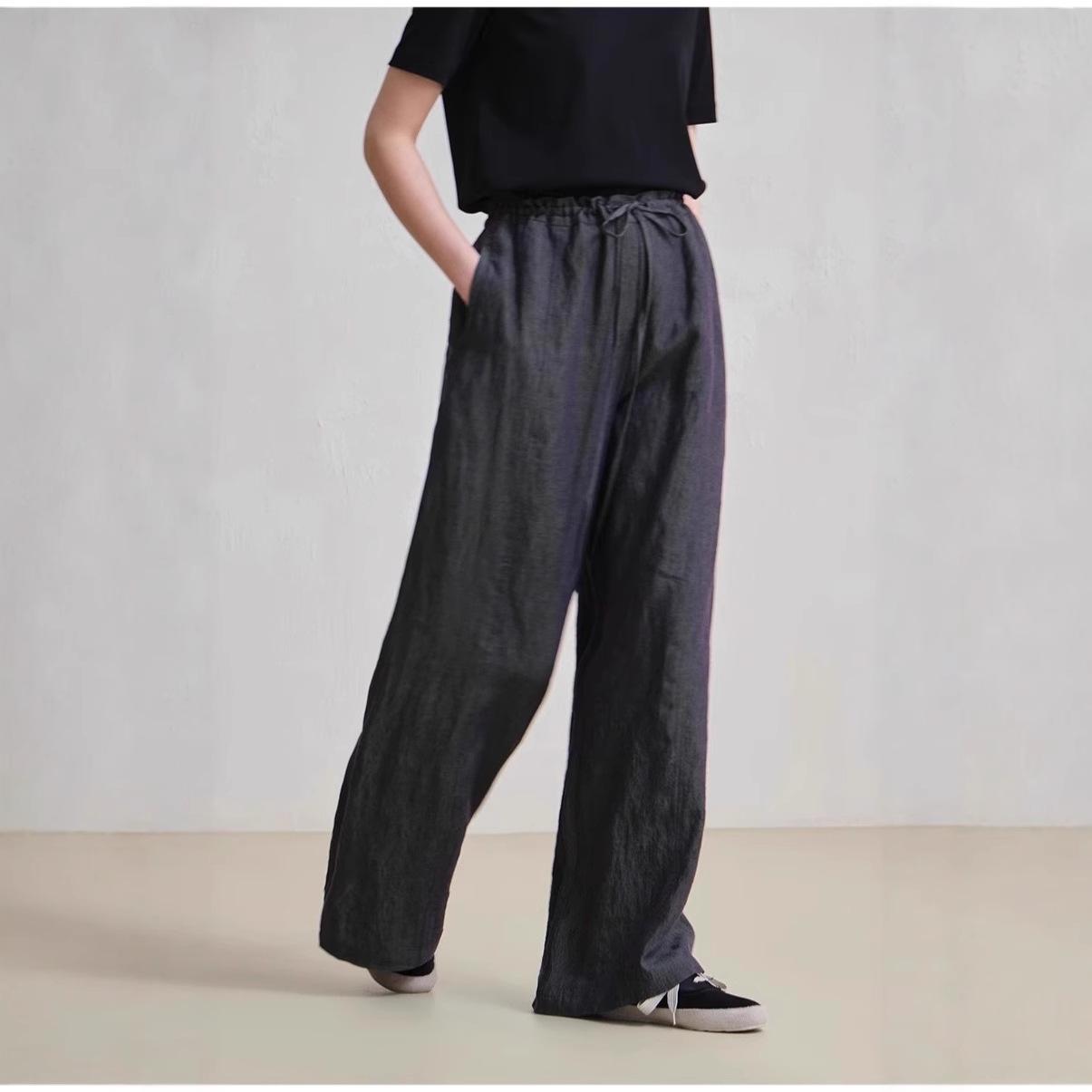 Women s Autumn Retro Wide-Leg Drawstring Pants - Artistic, Casual, Elastic Waist, Slimming Drape Medium