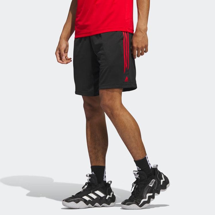 Adidas Logo Print Striped Basketball Shorts Men Bottoms Black IC2452