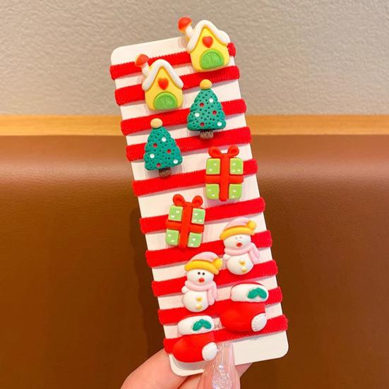10Pcs Girls Hair Pins Snowman Snowflake Santa Claus Christmas Themed Hair Rings Ponytails Buns