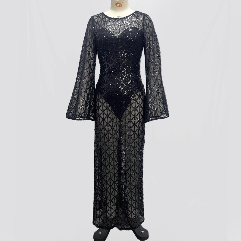 

Черное вечернее платье бодикон с рукавами-клеш из пайеток Large чёрный