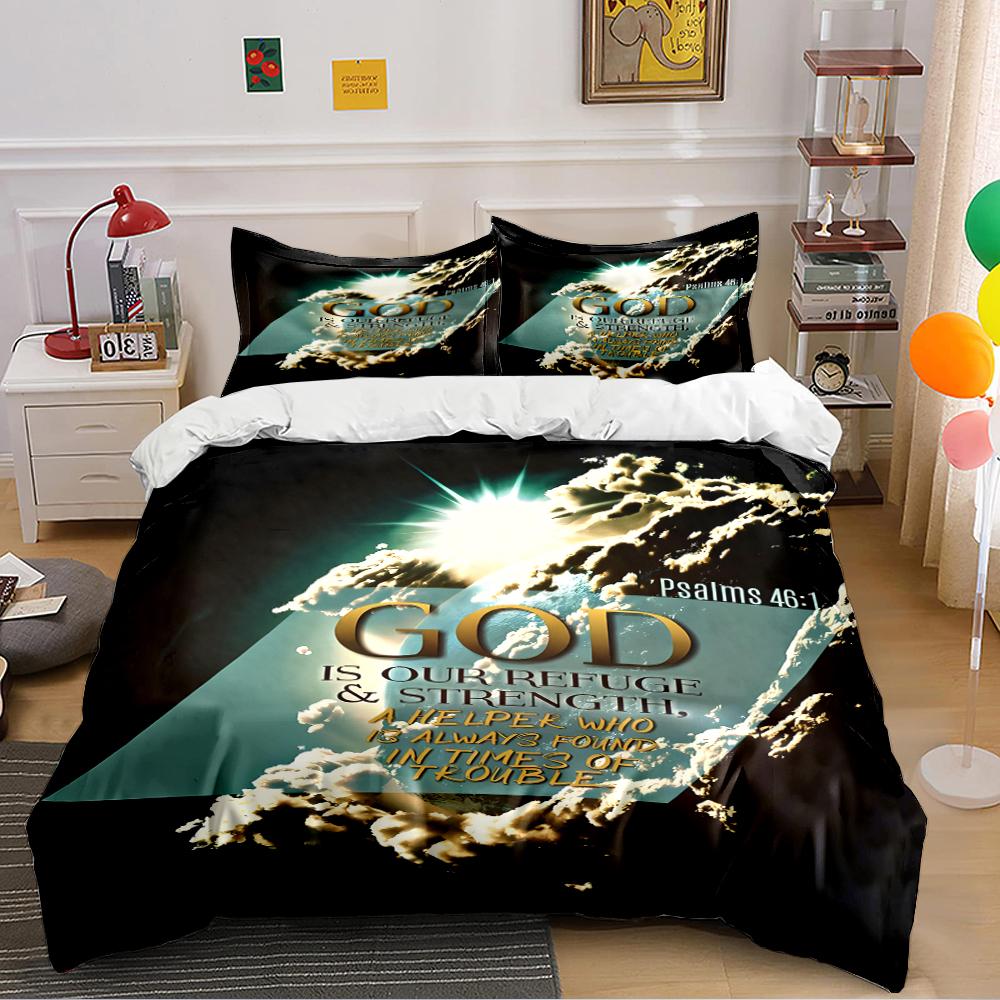 God Is Our Refuge Psalms Print Bedding Bedding set (1 duvet cover, 2 pillowcases, duvet not included)