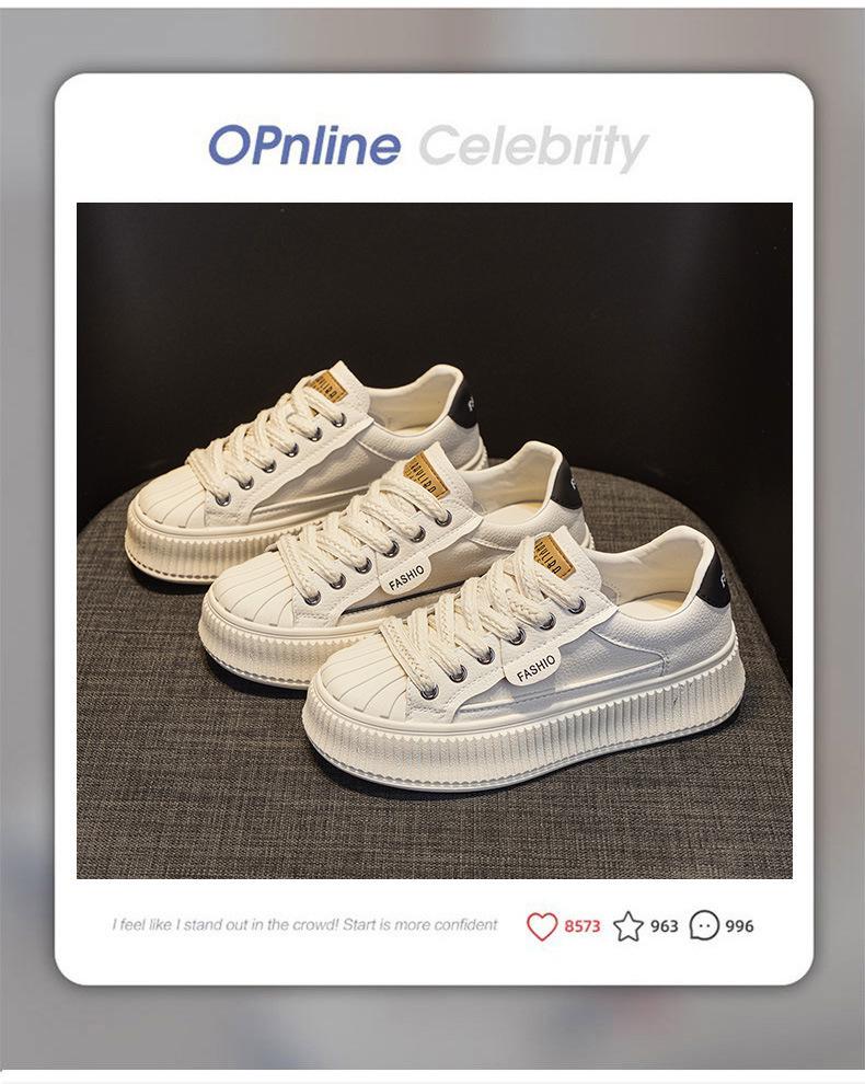 Adidași de damă din piele naturală cu vârf tip scoică, albi, cu tălpi groase, pentru primăvara 2025