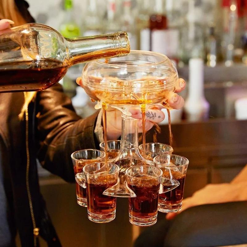 6-Shot Glass Dispenser Holder Wine Whisky Beer Rack Bar Accessory Drinking Party Games Tools