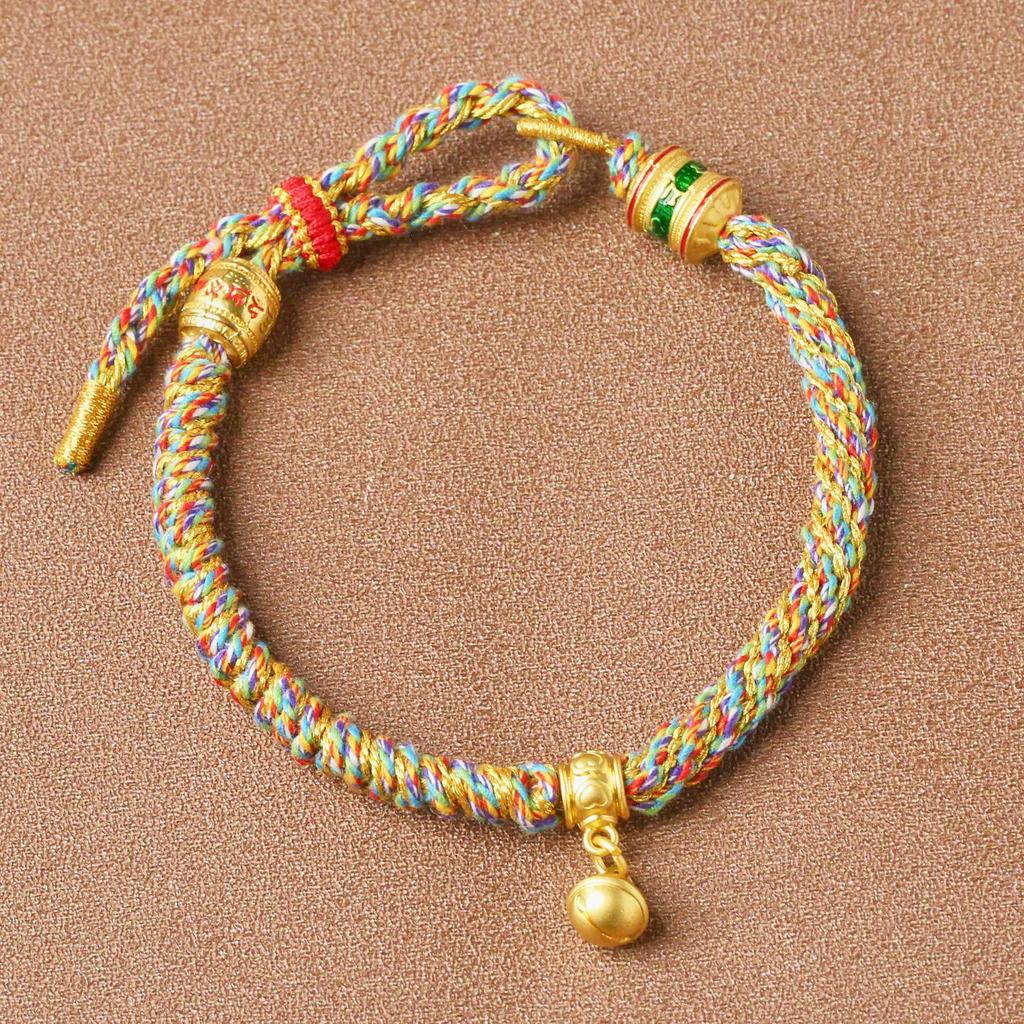 Tibetanskt sexstavigt mantra, femfärgat handvävt rött armband för kvinnor och män