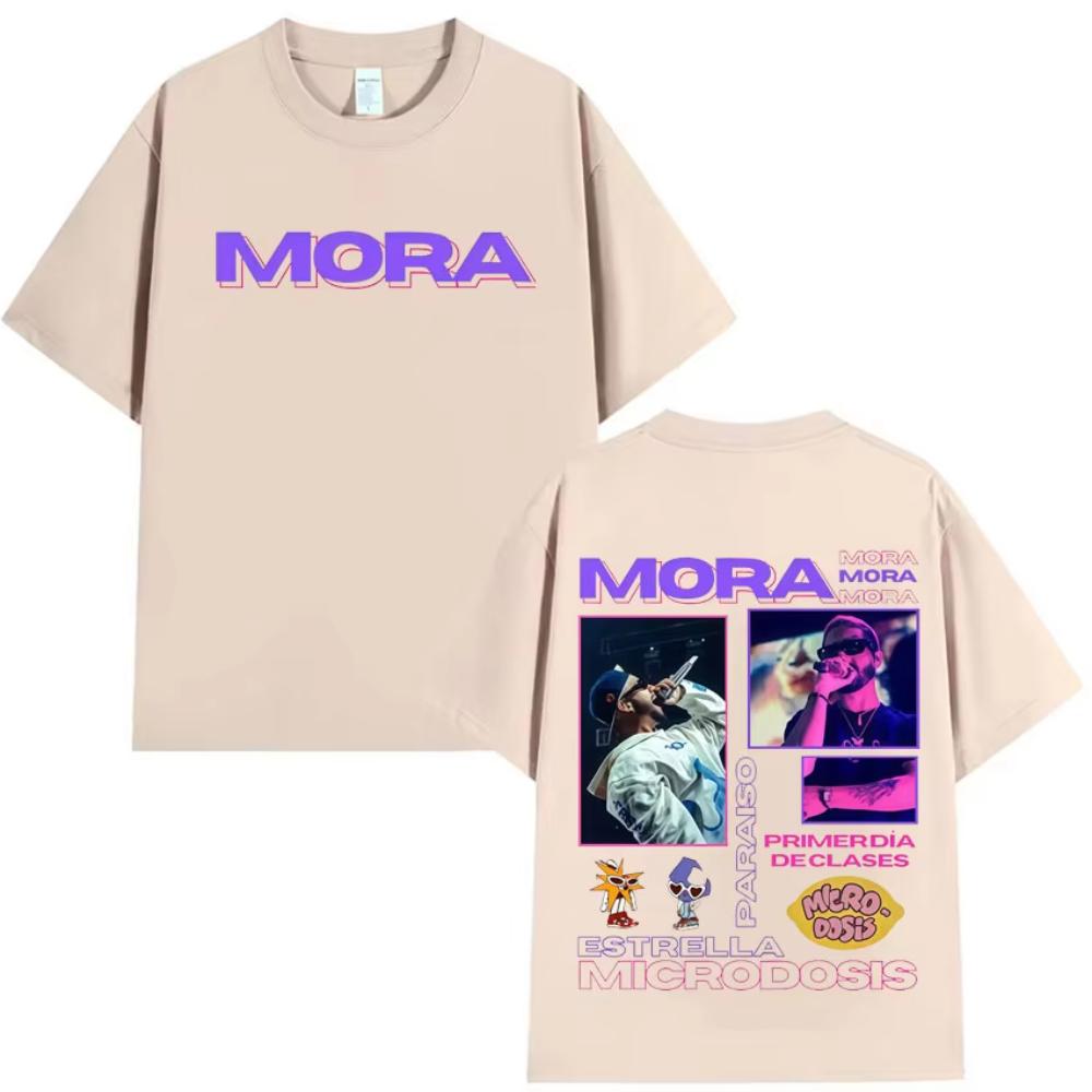 Singer Mora 2025 Tour Cover Double Sided Print Men's Cotton Harajuku Tee Shirt Hip Hop Crewneck T-shirt Oversized Summer Tshirts