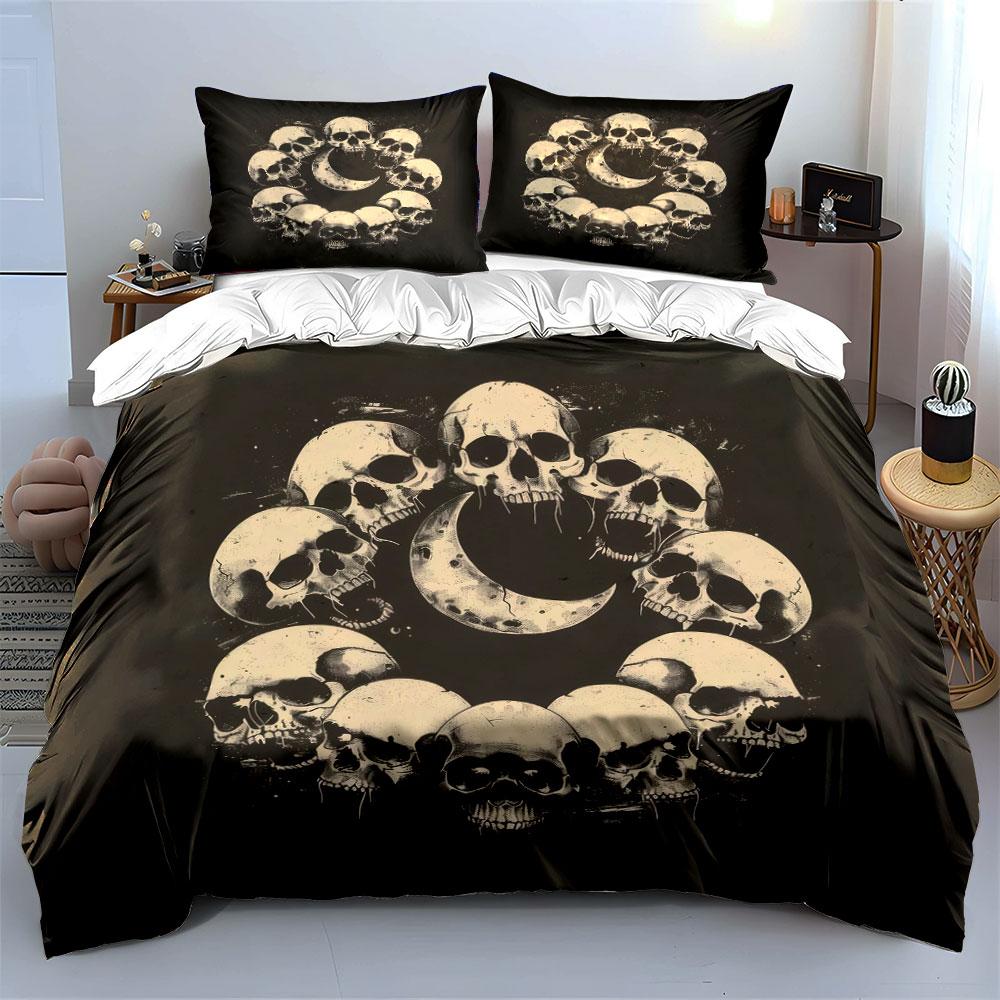 Skull Moon Three-Piece Decoration Set Soft Skin-Friendly Bedding Set Includes 1 Duvet Cover And 2 Pillowcase Gift