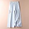 Summer Ladies Cotton Linen Casual Pants Retro Ethnic Wind Embroidered Wide-legged Pants Thin Nine-point Pants