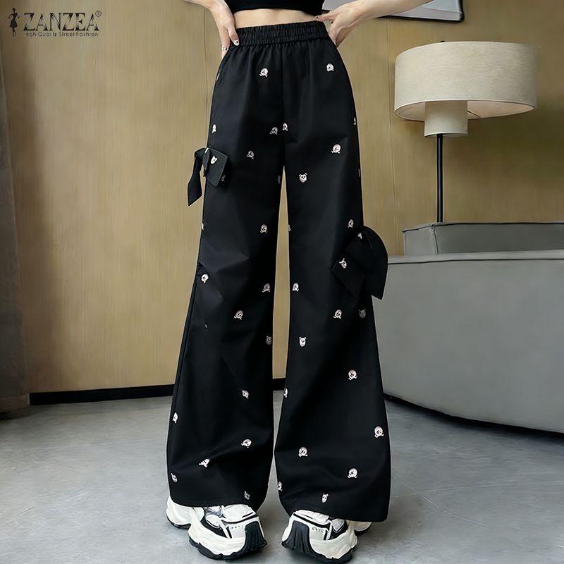 ZANZEA Women Casual Elastic Waist Loose Print Long Pants