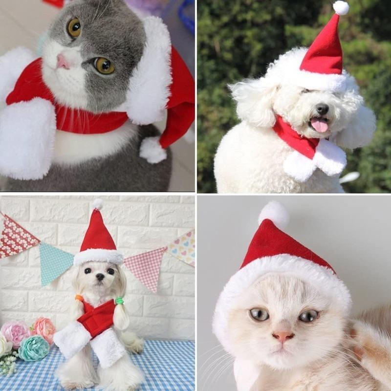 Cat Christmas Hat Scarf Set Festive Pet Costume for Small Animals Holiday Photo Props Cute Kitty Apparel Christmas Party Outfit