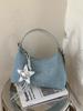 Luxury Denim Diamd Handbag 2026 Spring Summer New Women's Underarm Bag Elegant Fashi Party Handbag with Pendant