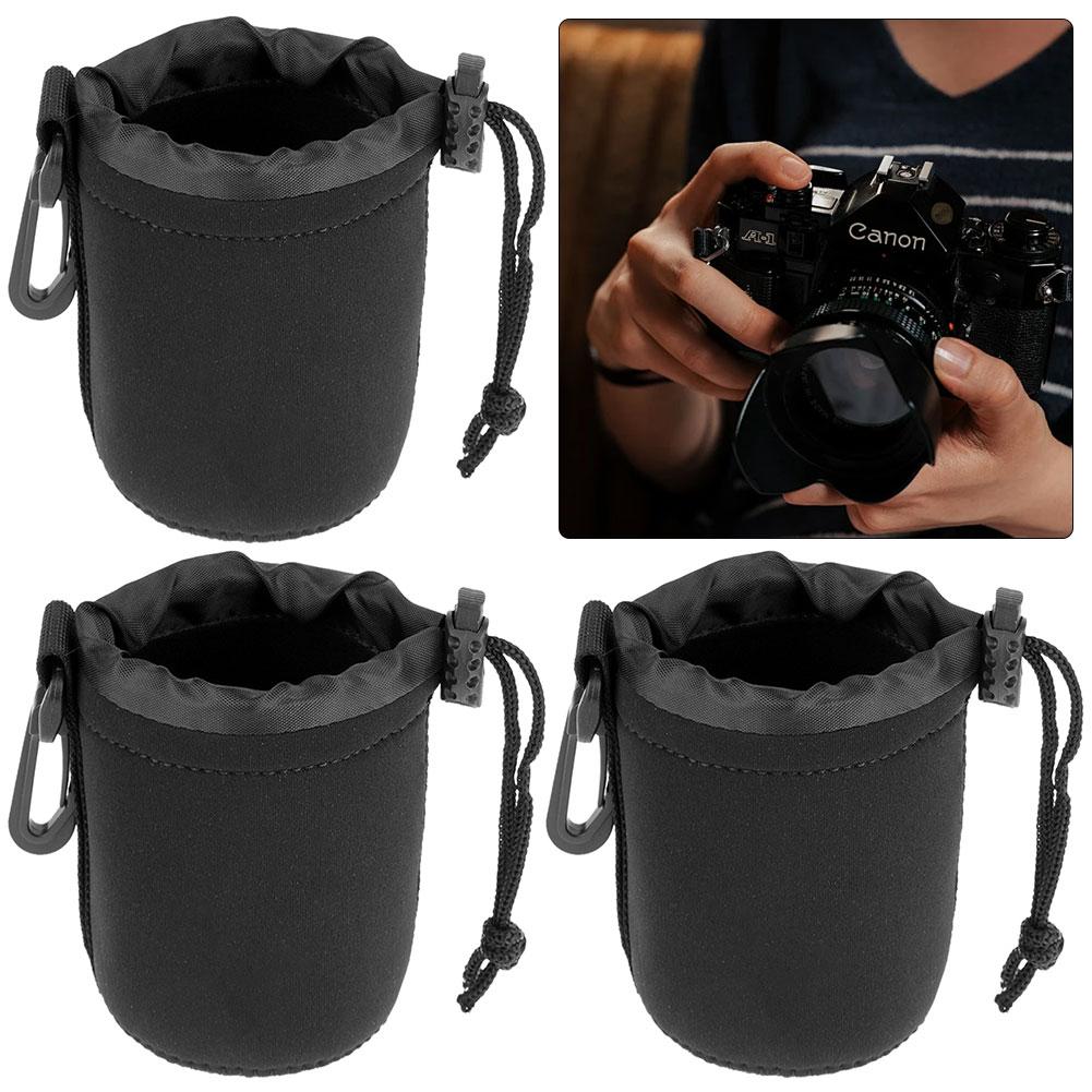 

3Pcs Waterproof Soft Neoprene Camera Lens Pouch Drawstring Protector Case (S)