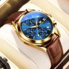 Men's Gold Wristwatch with Leather Strap, Stylish, Business-friendly, Waterproof, Quartz Movement, Analog Display, Arabic Numerals, Simple Gold Dial,