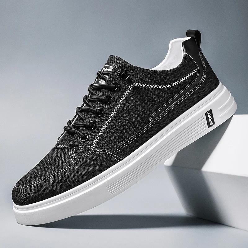 

New Fashion Men Sneakers Low Top Lace-up Outdoor Men Casual Shoes Flats Breathable Comfortable Canvas Shoes Male Zapatos 39 чёрный