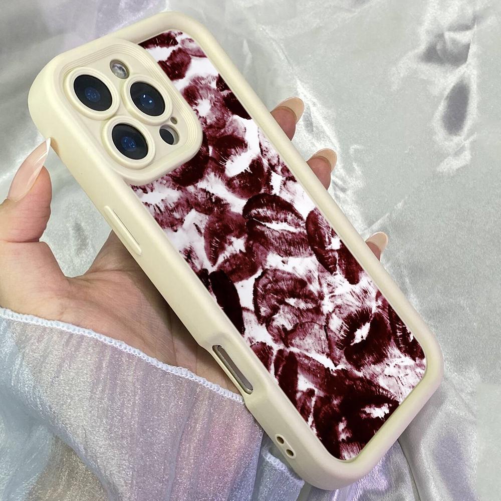 JT575 Wine Red lips Kiss for iPhone 17 16 15 14 13 12 Pro Max Samsung S26 S25 Ultra A17 A07 A56 A16 A15 A14 A13 Xiaomi 15T Redmi 15c 14C Soft Case