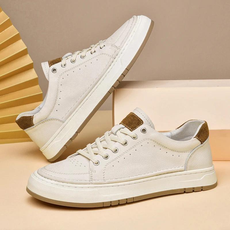 Fashion Genuine Leather Casual Shoes Men Sneakers Men's Vulcanized Shoes New Trend Comfort Skateboard Footwear Non-Slip Men's Shoes