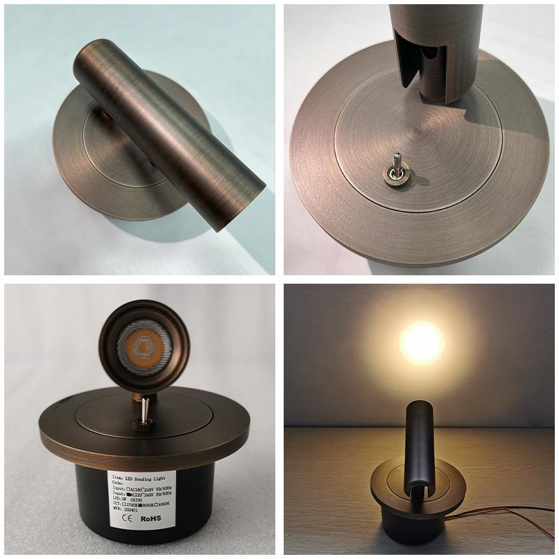 Embedded LED Wall Lamp with Switch Adjustable Hotel Bedroom Headboard Reading Light Bedside Sconce Spotlight Fixture AC100-220V