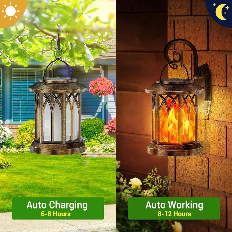 2/4PCS Solar Flame Hanging Lamp Waterproof Outdoor Light with Flickering Effect for Garden Patio Yard Path Christmas Decor