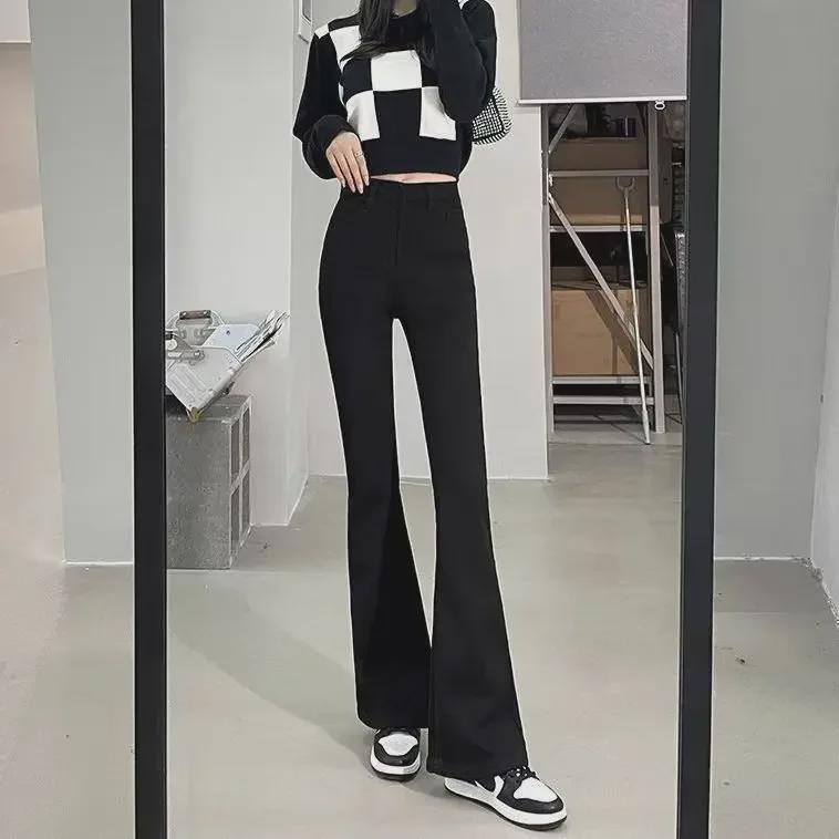 Winter 2024 Women's Velvet High Waist Slim Flared Jeans - Nine-Point Style