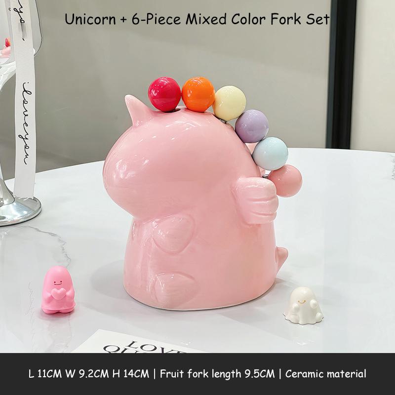 Crab-Shaped Fruit Fork Set With Ceramic Holder Stainless Steel Dessert Forks And Cute Storage Jar Kit For Elegant Serving