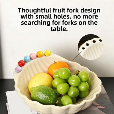 Ceramics Fruit Plate with Fork Large Capacity Avocado Fruit Bowl Salad Plate with Fruit Fork Reusable Fruit Serving Plate