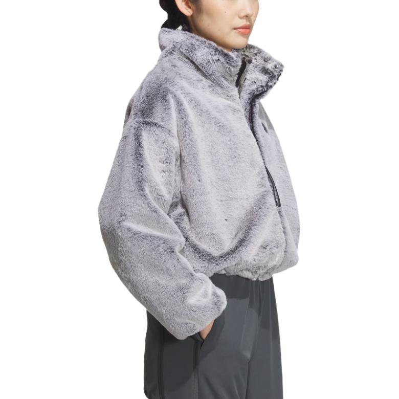 Adidas Taneční Hřejivá Kožešinová Bunda Pohodlná Sportovní Ležérní Dlouhý Rukáv Plyšový Kabát Dámské bundy Černá Magenta JJ1081