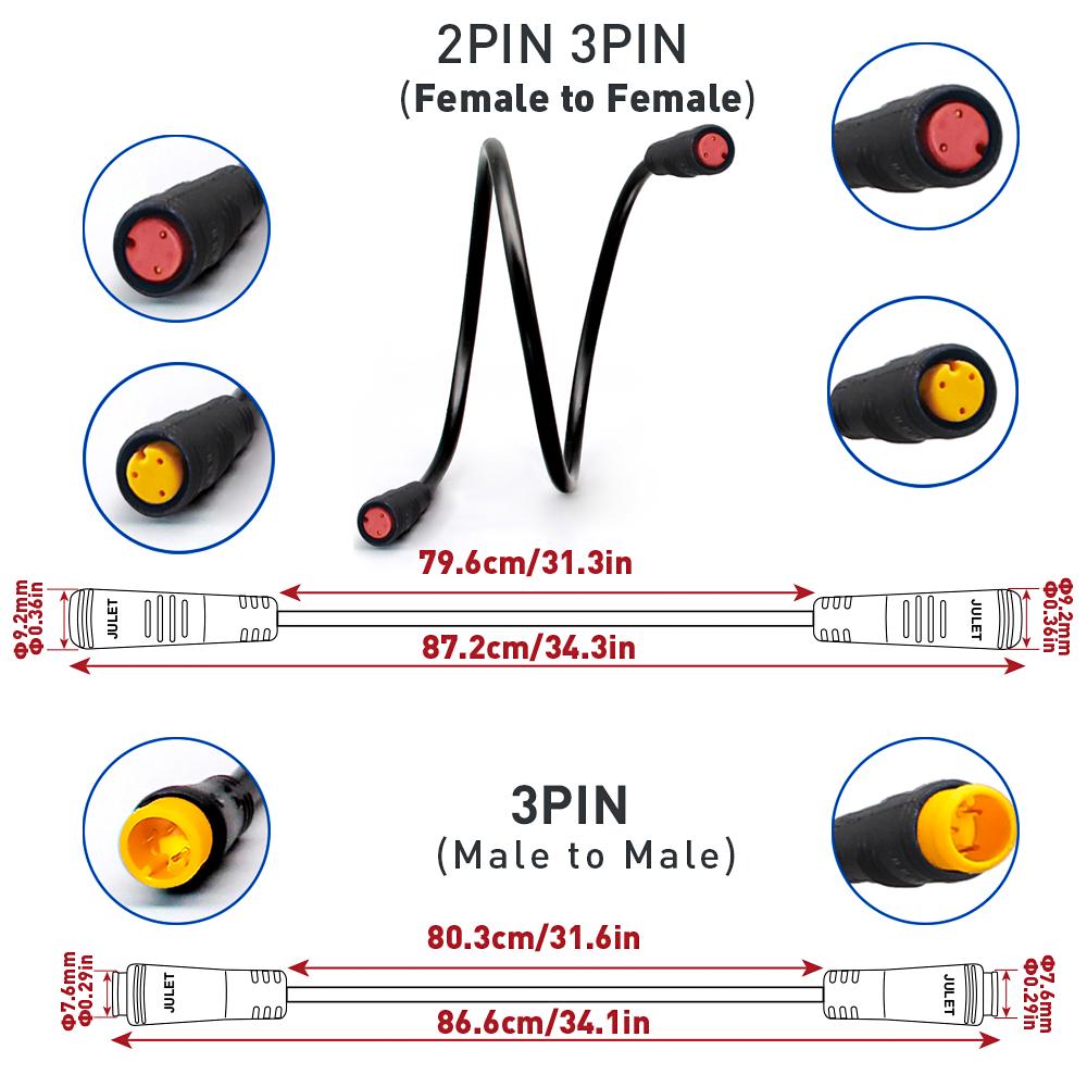 Julet Ebike Cable2 3 4 5 6Pin Conversion Convert Line Waterproof Extension Cable for Throttle Display Ebrake Light Throttles 2