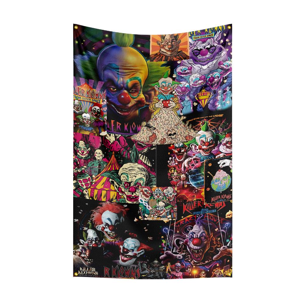 3x5 Ft Kkillers Clowns Flag Classic Horror Movie Flag Halloween Wall Hanging Banner Decor Movie Poster Outer Space