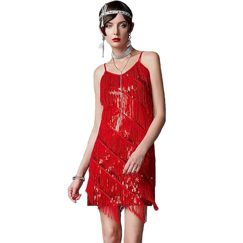 Gatsby Plus Size Dress Beaded Tassel Collar Suspender Evening Dress Vintage Sequin Dress Latin Dance