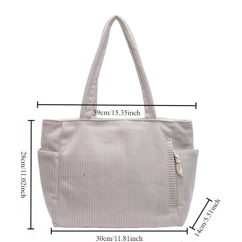 Women'S Corduroy Tote Bag,Versatile Handbag,Large Capacity,Multi-Pocket, Casual Everyday Use, Zipper Closure, Polyester Lined.