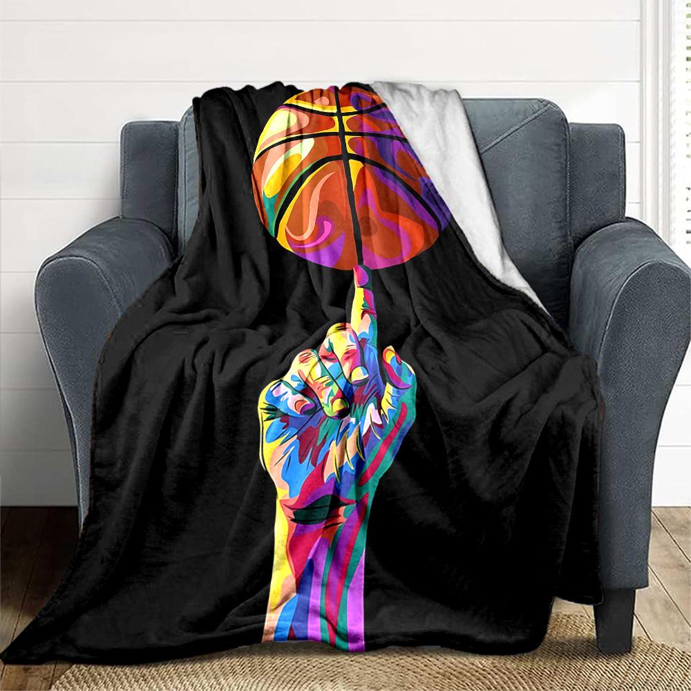 1pc Basketball Art Blanket, Lightweight Flannel Throw Blanket for Sofa, Bed, Travel, Camping, Living Room, Office, Couch068