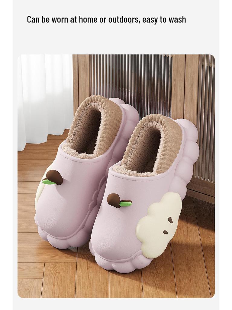 Women's Winter Cartoon Apple Cotton Slippers: Indoor Plush, Warm, Waterproof, Non-Slip Shoes