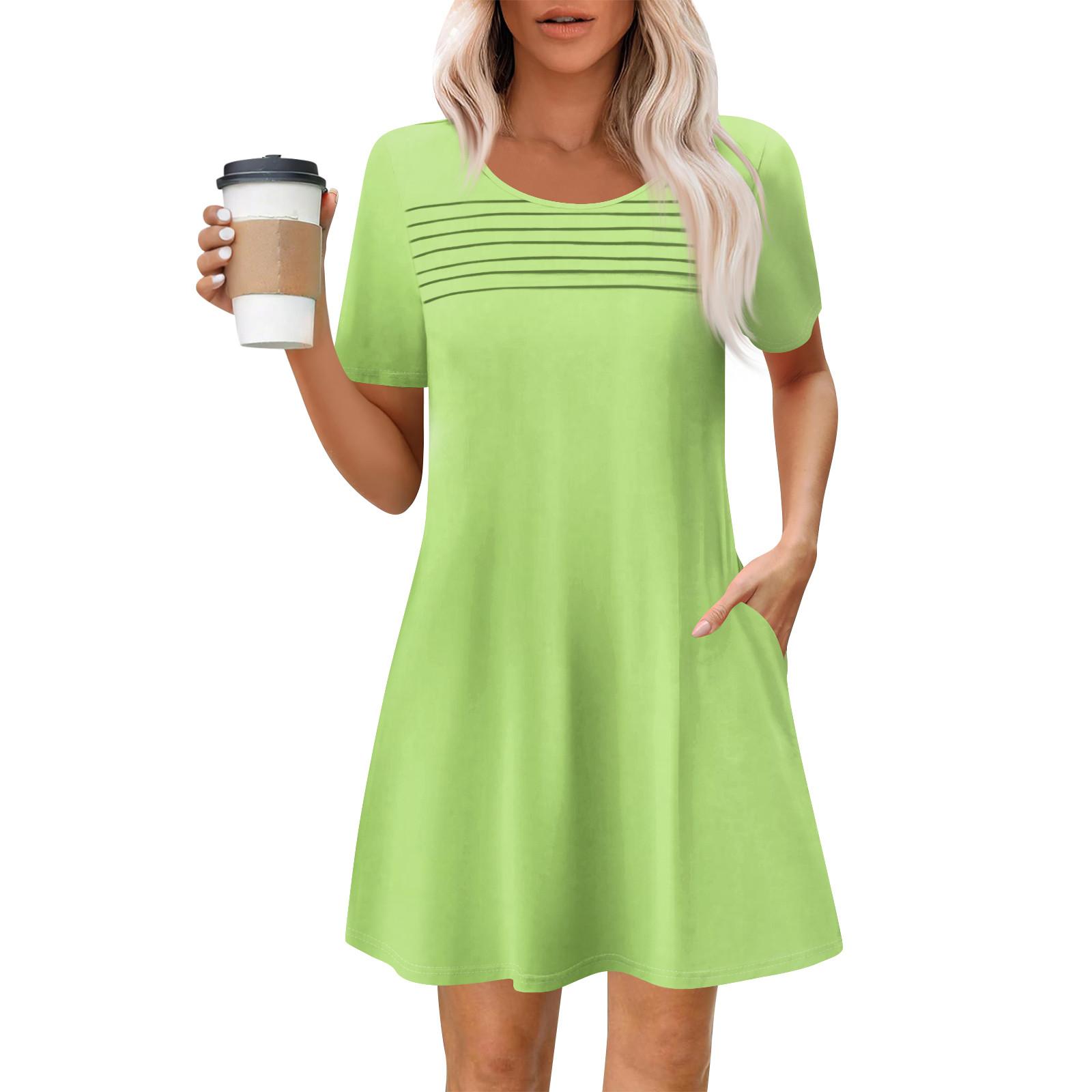 

Женские летние повседневные платья с круглым вырезом, плиссированные, с карманами, однотонные, с коротким рукавом S