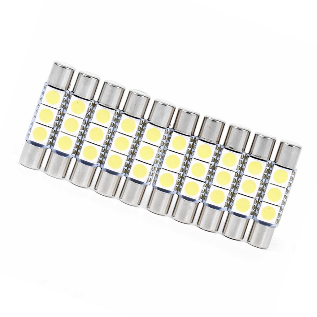 10Pcs 3 SMD 31mm 6641 Fuse LED Bulb Vanity Mirror Light Sun Visor Lamp Bulb White
