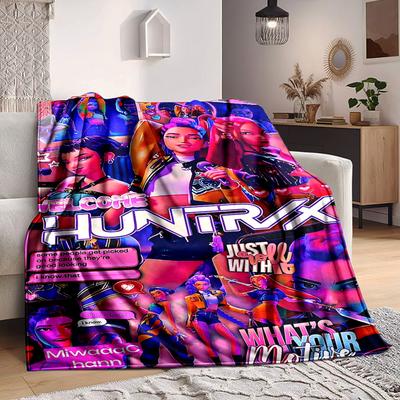 1 ks Huntrix, K POP deka Měkká hřejivá pro všechna roční období, přehoz na pohovku, postel, do auta, kanceláře, živý barevný design, odolný a útulný dárek