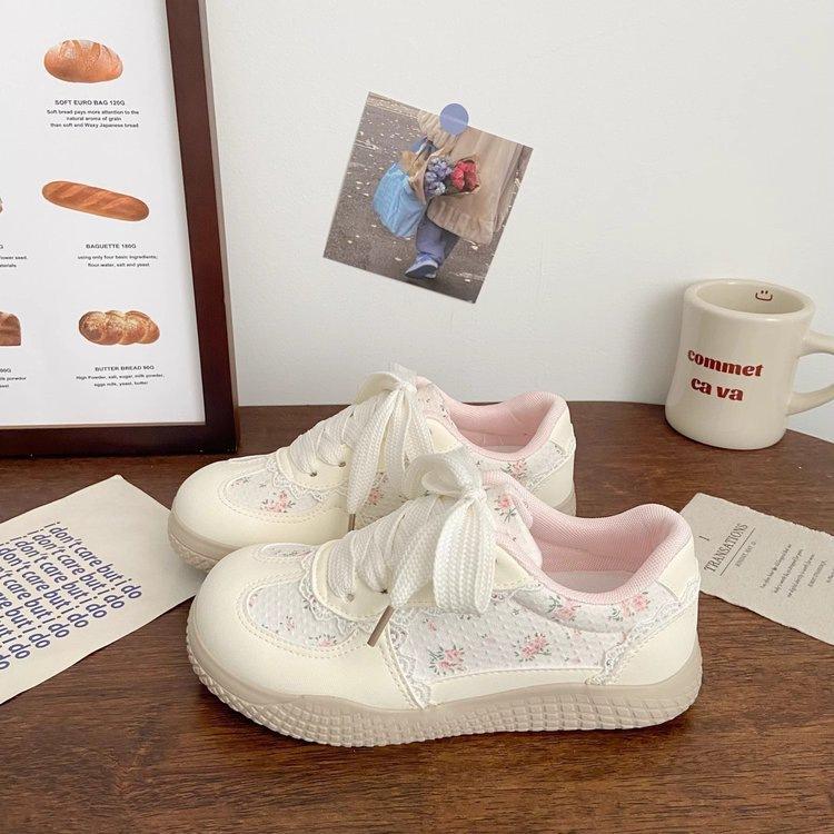 Breathable low-top board shoes spring new chic niche design student pink floral