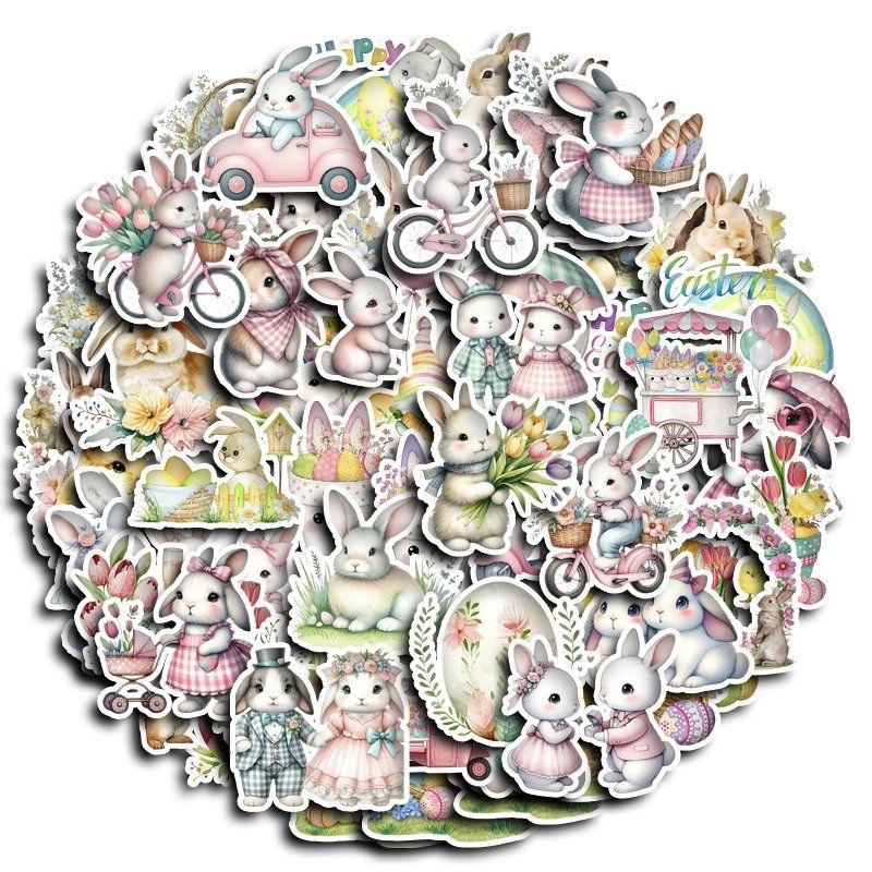 60Pcs Cute Easter Bunny Stickers, Cartoon Aesthetic Waterproof Decals for iPad, Phone Case, Laptop, Journal DIY Decor